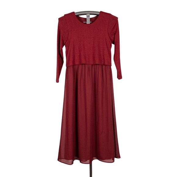 Soft Surroundings Sweater Top Chiffon Skirt Cassie Maxi Dress Cabernet XS Cozy - Picture 1 of 4